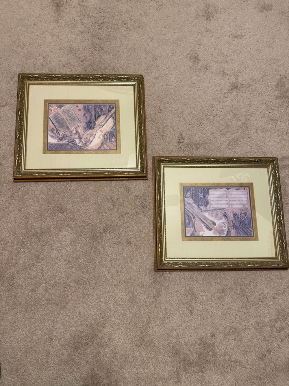 Set of 2 Musical Instrument Framed Prints - Gold Frames